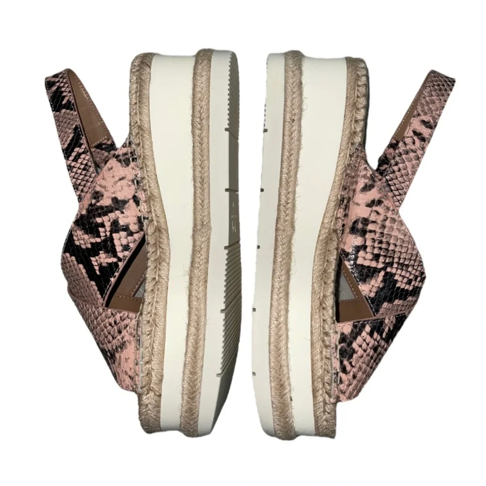 NEW Marc Fisher LTD Gandy Pink Leather Snakeskin Espadrille Platform Sandals